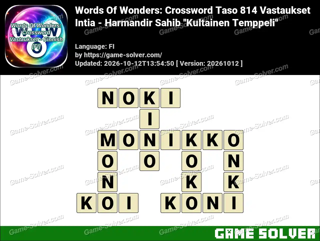 Words Of Wonders: Crossword Taso 814 Vastaukset – Intia – Harmandir Sahib ”Kultainen Temppeli”